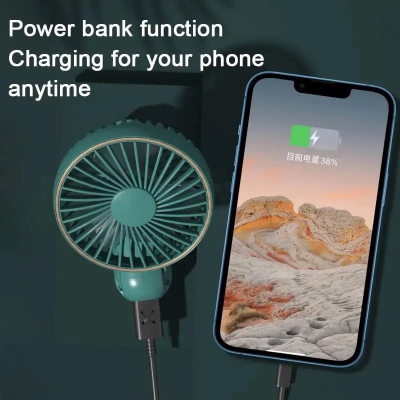 Compact and Quet 5 Speed Portable Fan. Rechargeable and Power Bank Enabled