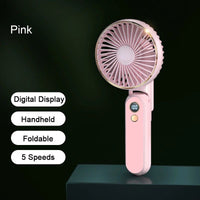 Compact and Quet 5 Speed Portable Fan. Rechargeable and Power Bank Enabled