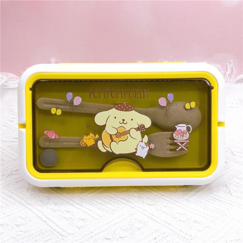 1 pcs Double Layer Lunch Box with Spoon, Portable Lunch Box, Outdoor Travel Accessories, School and Office Staffs kitchen Accessories